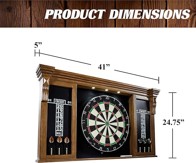 Barrington Dartboard Multiple Styles Pre-Assembled Wood Dartboard Cabinet Collection with 18” Bristle Dartboard & Steel Tip Dart Set, Perfect for Cricket Games-StrideForce Fitness