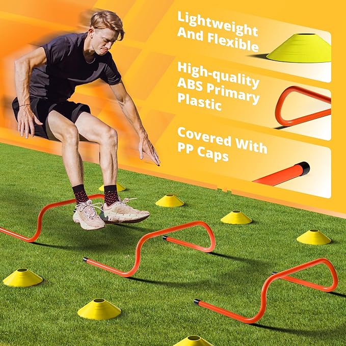 Yes4All Agility Ladder Speed Training Equipment Set - 1 Adjustable Agility Ladder, 12 Soccer Cones, 5 Hurdles, Jump Rope, Running Parachute - Speed & Agility Training Equipment for All Ages-StrideForce Fitness