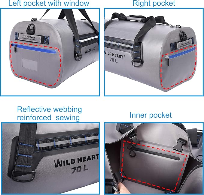 WILD HEART Waterproof Dry Duffel Bag Airtight TPU Dry Bag for Motorcycle, Kayaking, Rafting, Skiing, Travel, Hiking, Camping…-StrideForce Fitness