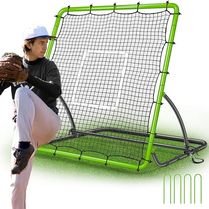 Heavy Duty Baseball Rebounder Net 4x4.5 FT Pitchback with 3 Adjustable Angles, Baseball and Softball Bounce Back Net for Ground, Line Drive, Fly Ball Return Settings Fielding Trainer-StrideForce Fitness