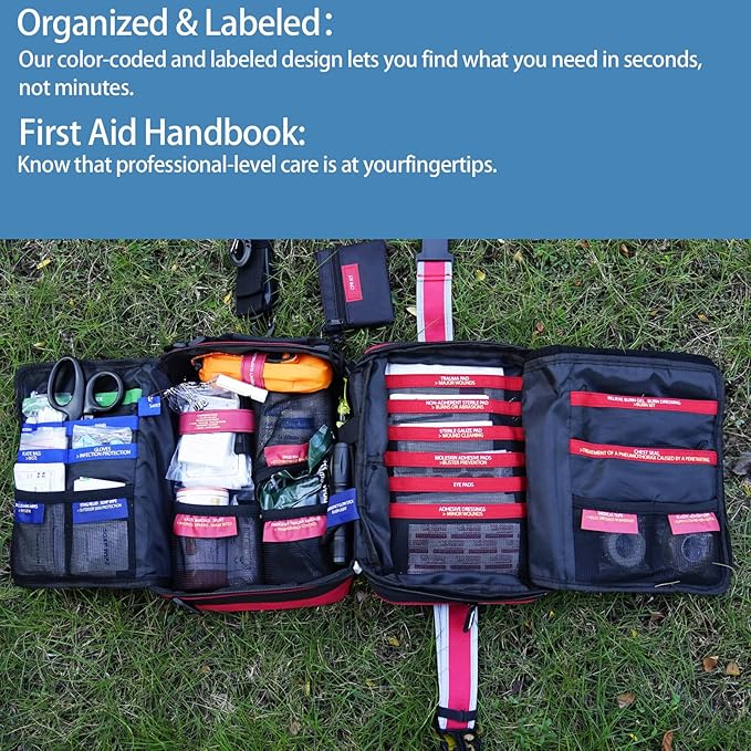 Upgrade Comprehensive Premium First Aid Kit, Labeled Compartments Trauma Kits with Shoulder Strap, Large Emergencies Medical Kits for Home, Truck, Camping, Sports, Outdoor Emergencies -401 Piece Set-StrideForce Fitness