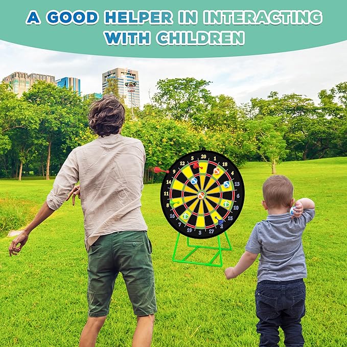 Large Dart Board for Kids, Kids Double-Sided Dart Board with Sticky Balls and Darts, Indoor/Outdoor Sport Fun Party Play Game Toys, Gifts for 3 4 5 6 7 8 9 10 11 12 Year Old Boys Girls-StrideForce Fitness