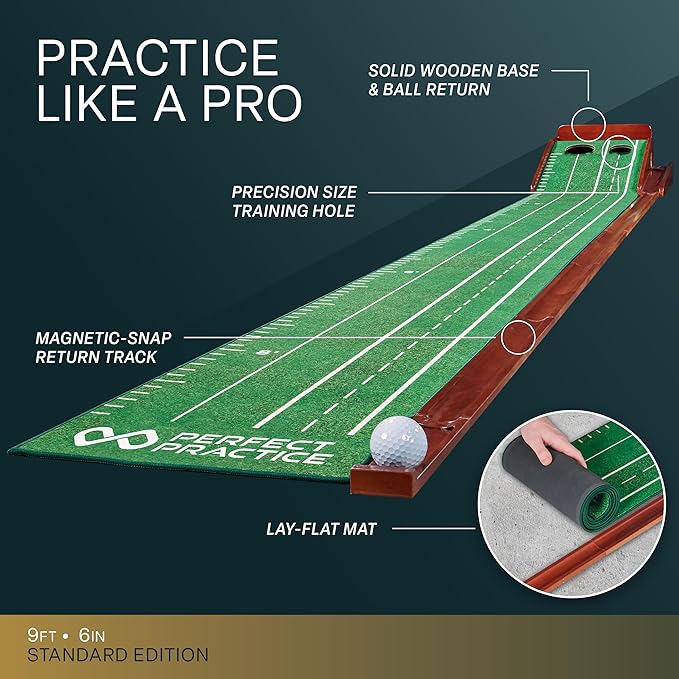 Perfect Practice Golf Putting Mat - Portable Putting Green, Indoor & Outdoor Practice, with Ball Return - Golf Training Aid for Home, Office, Backyard - Golfing Gifts for Men-StrideForce Fitness