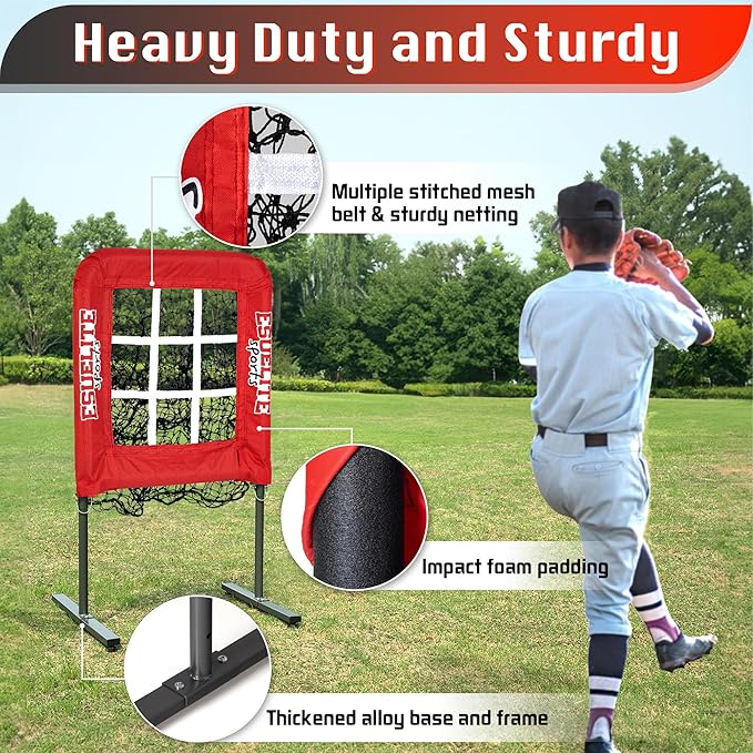 9 Hole Pitching Net with Strike Zone, Baseball Pitching Target, Softball Pitching Net, Portable Pitcher Training Equipment Height Adjustable-StrideForce Fitness