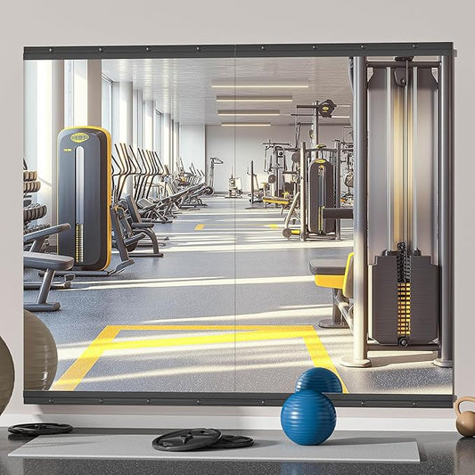 Hasipu 2 Pcs 48''x30'' Home Gym Mirror Large Full Length Wall Mounted Full Body Mirror for Yoga Dance Fitness Exercise Studio Bedroom Garage, Frameless Tempered Glass Workout Mirrors Black Rectangular-StrideForce Fitness