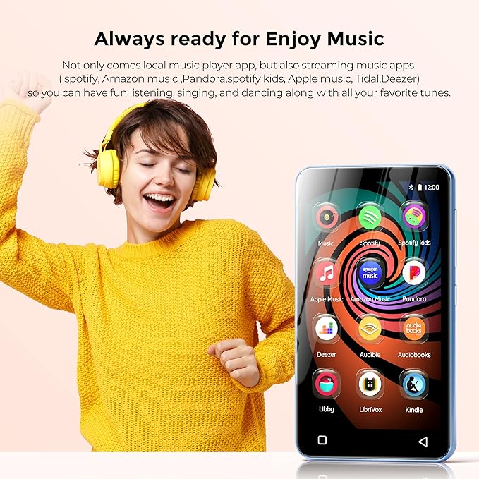 MP3 Player with Bluetooth and WiFi, innioasis 160GB Music Player with Spotify,Pandora,Amazon Music,4" Touch Screen Android MP4 MP3 Player for Kids with Libby,Audible,Audiobooks(White-Blue)-StrideForce Fitness