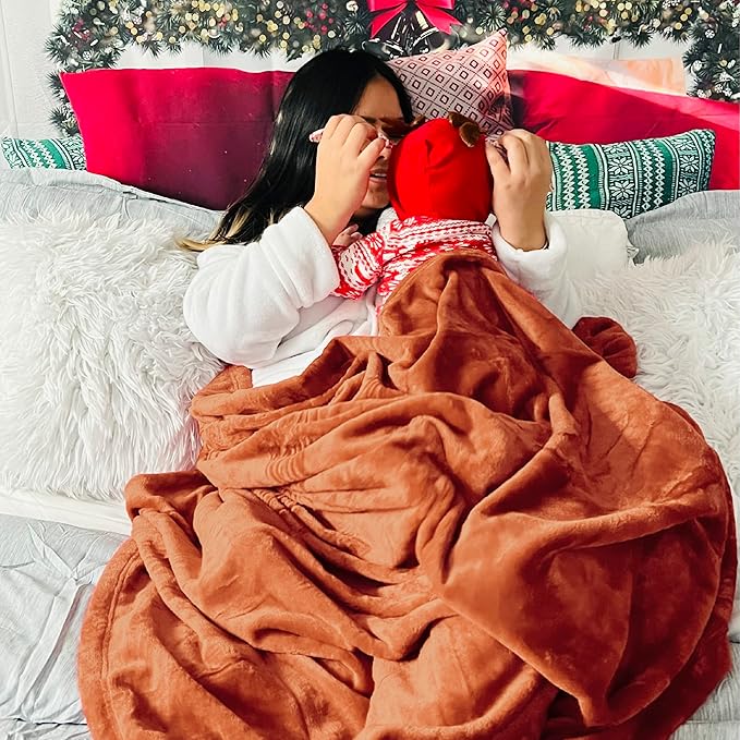 Bedsure Twin XL Fleece Blanket Dorm Bedding - Lightweight Soft Cozy Blankets for Bed, Sofa, Couch, Travel, Camping, Burnt Orange, 66"x90"-StrideForce Fitness