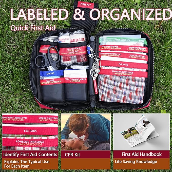 Small First aid Kits,Travel First Aid Kit with Labelled Compartments Molle System Compact Medical Kit for Car, Hiking, Backpacking, Camping, and Cycling-StrideForce Fitness