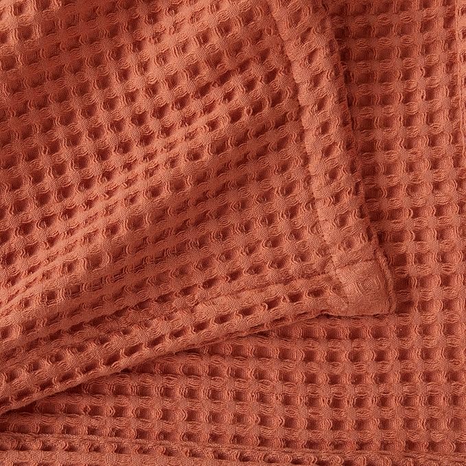 100% Cotton Waffle Weave Bed Blanket | Soft, Breathable, and Lightweight Blanket for All-Season | Perfect for Layering | Brielle Collection (Full/Queen, Burnt Orange)-StrideForce Fitness
