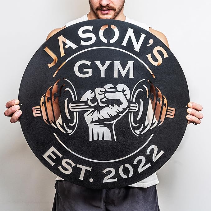 Custom Metal Dumbbell Gym Name Sign, Weightlifting Workout Room Wall Art, Personalized Home Gym Sign, Custom Gym Decor, Workout Garage-StrideForce Fitness