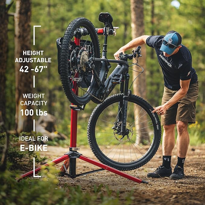 FEEDBACK SPORTS | Pro Mechanic HD (Heavy Duty) Bike Repair Stand | Lightweight, Stable Bicycle Workstand W/Tripod Base | Red-StrideForce Fitness