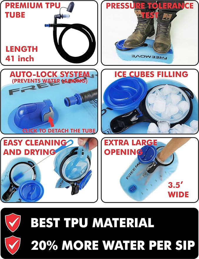 Hydration Pack with 2L or 3L Water Bladder & Cooler Bag > Keeps Drink Cool & Protects Bladders > Camelback Reservoir for Hydration Backpack, Tasteless & BPA Free, Quick Release Tube & Shutoff Valve-StrideForce Fitness