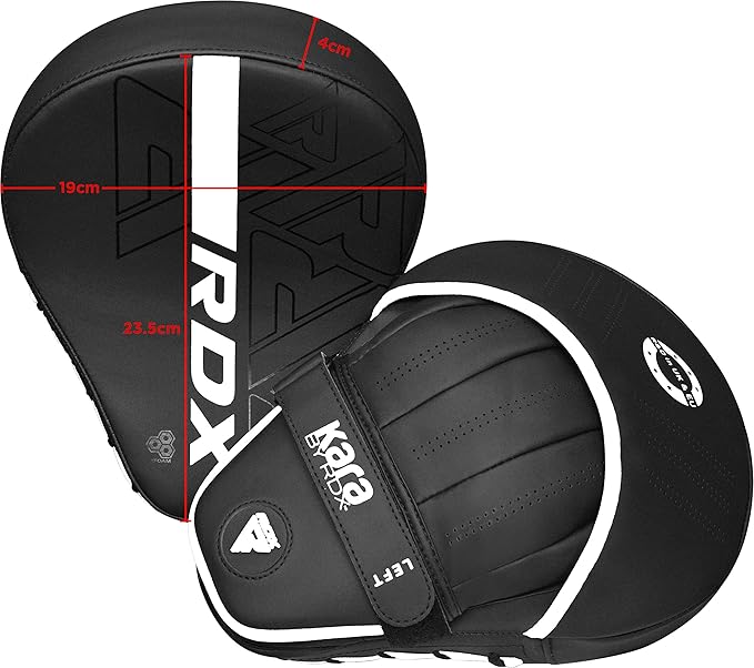 RDX Boxing Pads Curved Focus Mitts, Maya Hide Leather Kara Hook and jab Training Pads, Adjustable Strap Ventilated, MMA Muay Thai Kickboxing Coaching Martial Arts Punching Hand Target Strike Shield-StrideForce Fitness