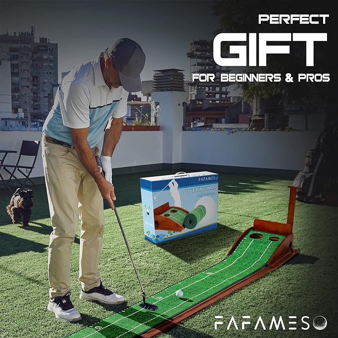 Golf Putting Mat with Ball Return, Indoor Putting Green Training Equipment for Home Office, Mini Golf Practice Aid, Portable Golf Training Mat for Men & Women-StrideForce Fitness