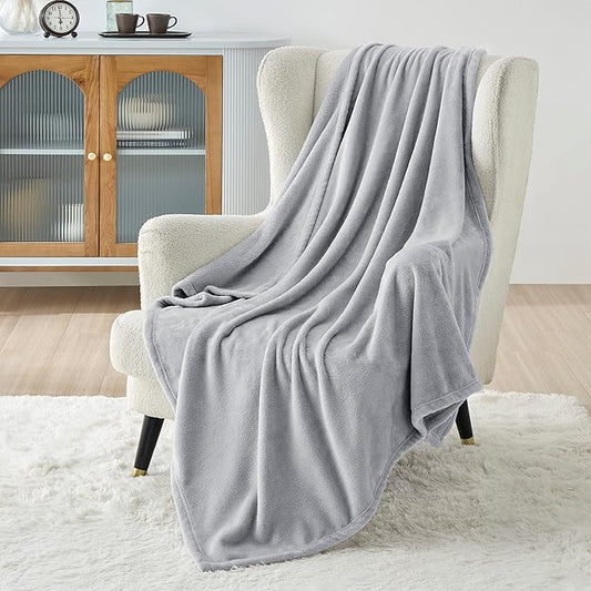 Bedsure Fleece Blanket Twin Size Light Grey - 300GSM Lightweight Plush Fuzzy Cozy Soft Warm Blanket for Bed, Sofa, Couch, Travel, Camping, 60x80 inches-StrideForce Fitness
