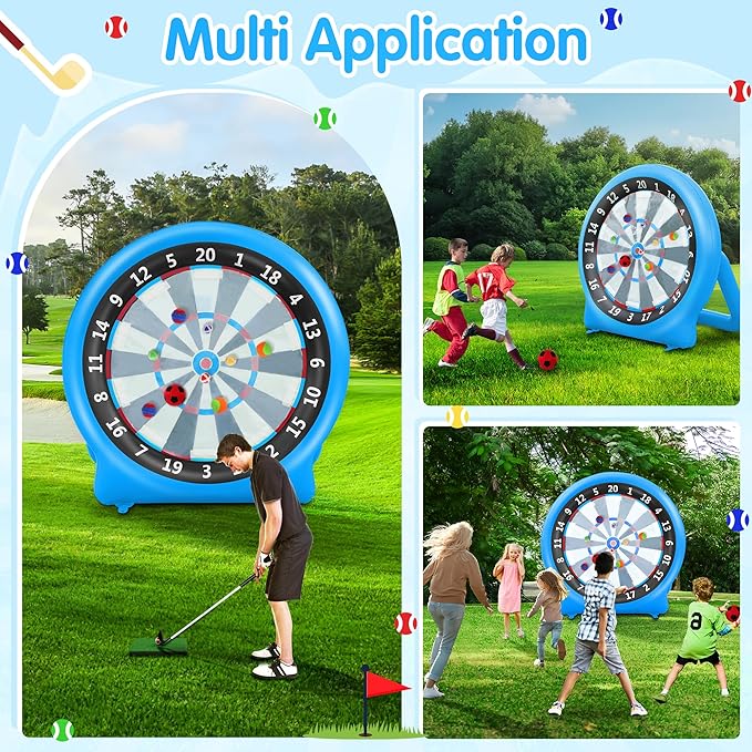 6FT Inflatable Dartboard, Giant Kick Darts Soccer Darts Golf & Throw Dart with Air Pump, Giant Outdoor Games, Blow up Soccer Dart for Yard Party Large Dartboard for Kids & Adults 20+Games-StrideForce Fitness
