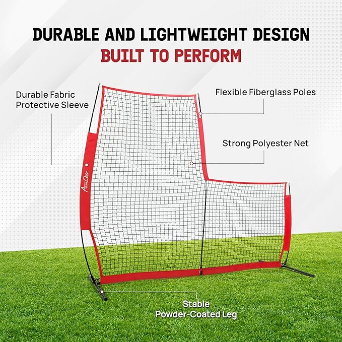 Yes4All Portable L-Screen Baseball 7x7ft with 2 Baseballs, Rubber Wheels - L Screen Baseball for Batting Cage, Protective Pitching Screen Net Double Layers, Carry Bag Included-StrideForce Fitness