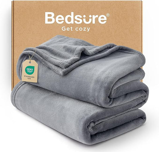 Bedsure Fleece Throw XL Blanket for Couch - 300GSM Soft Lightweight Plush Cozy Blankets for Travel, Grey, 50x70 inches-StrideForce Fitness