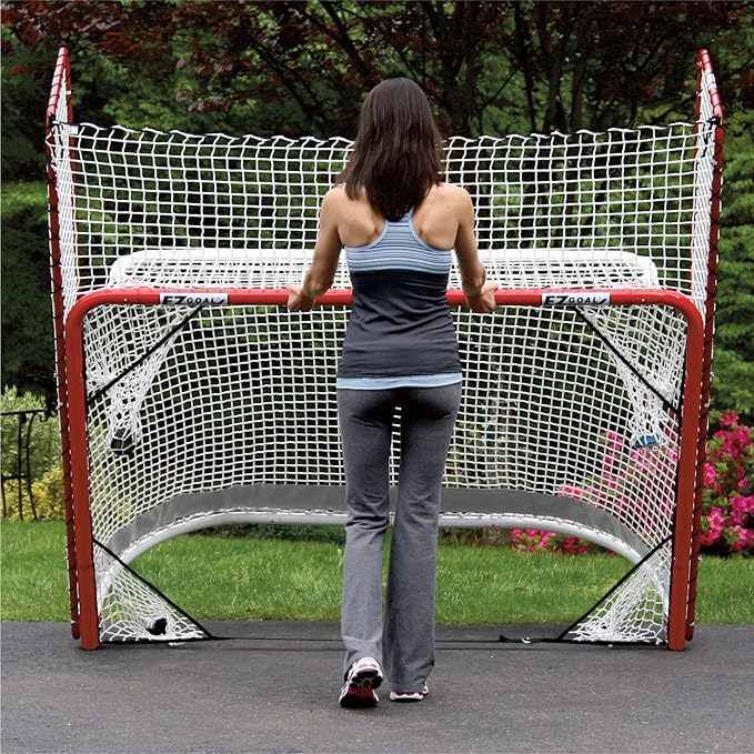 EZGoal Hockey Folding Pro Goal with Backstop and Targets, 2-Inch, Red/White-StrideForce Fitness