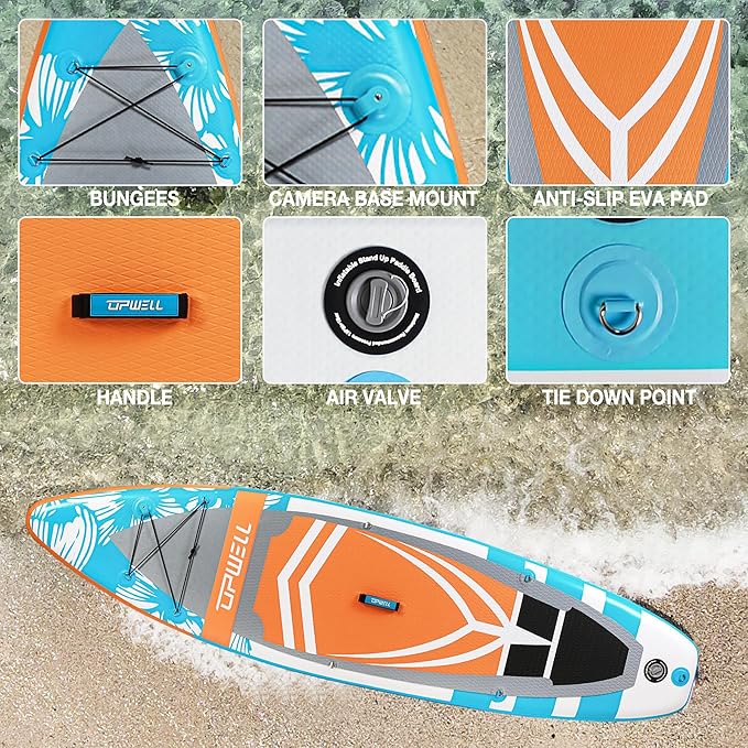 UPWELL 10'6"/11'/11'6" Inflatable Paddle Board, Stand Up Paddlboard for Youth & Adults, Stable Design, Premium SUP Accessories, Backpack, Leash, Hand Pump, Fins-StrideForce Fitness