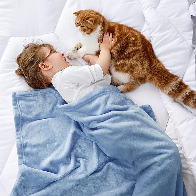 Bedsure Bedding Fleece Blanket for Girls and Boys - Soft Cozy Cute Small Throw Blankets for Travel, 43x55 Inches, Washed Blue-StrideForce Fitness