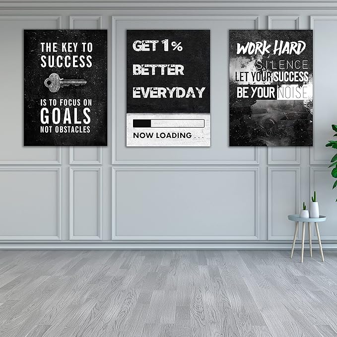 Yetaryy Motivational Poster Inspirational Wall Art 3 Pieces Canvas Painting Lion Artwork for Living Room Office Modern Home Decor Prints Pictures Wall Decor Framed Ready to Hang [72''Wx 36''H]-StrideForce Fitness