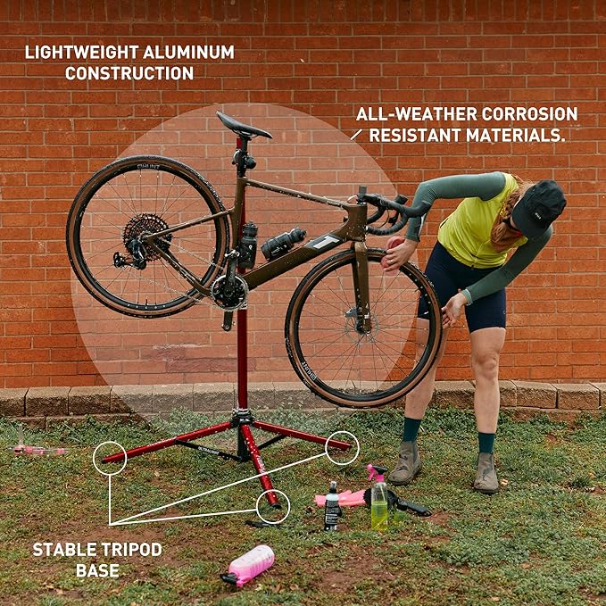 Feedback Sports | Ultralight Bike Repair Stand | Bicycle Workstand W/Tripod Base | Lightweight and Durable Aluminum | Red (Red, Ultralight)-StrideForce Fitness