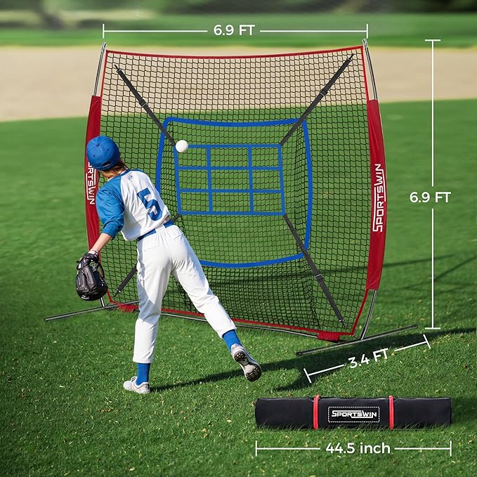 7x7 FT Baseball Net for Batting Pitching Hitting, with Strike Zone, Softball Net for Batting and Pitching, Baseball Practice Training Equipment for Kids Adult Youth-StrideForce Fitness