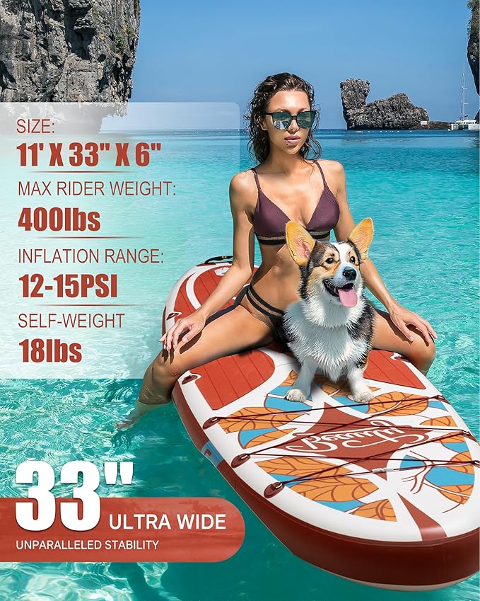 Inflatable Stand Up Paddle Board with SUP Accessories, Anti-Slip EVA Deck, 11'*33" Inflatable Paddle Boards for Adults & Youth of All Skill Levels-StrideForce Fitness