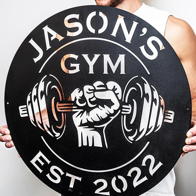 Custom Metal Dumbbell Gym Name Sign, Weightlifting Workout Room Wall Art, Personalized Home Gym Sign, Custom Gym Decor, Workout Garage-StrideForce Fitness