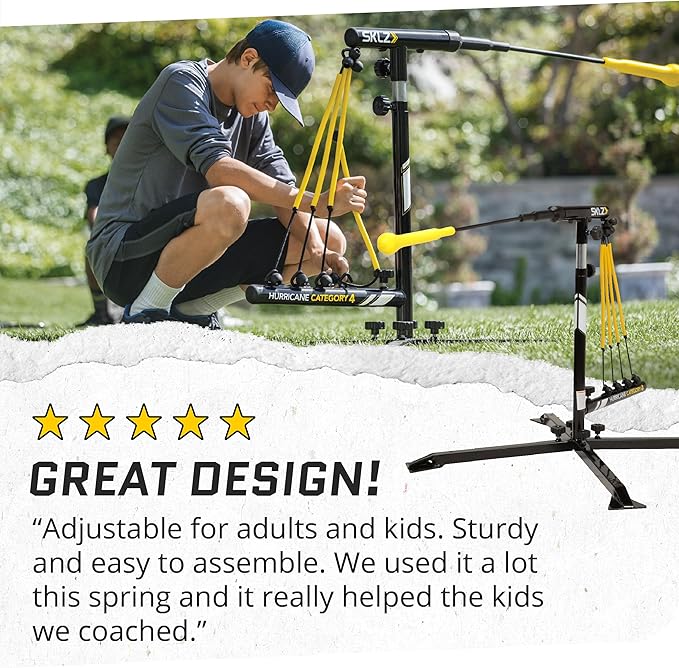 SKLZ Hurricane Batting Swing Trainer for Baseball & Softball - Durable Swing Arm - 4 Power Band System - High-Visibility, Anti-Dent Target Ball Head - Screw-in Base Legs, Metal Stakes & Carry Bag-StrideForce Fitness