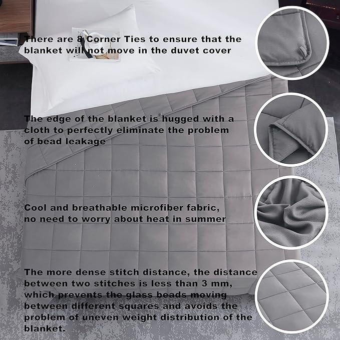 L'AGRATY Weighted Blanket - 60"x80" 20lbs Cooling Breathable Heavy Blanket Microfiber Material with Glass Beads Big Blanket for Adult All-season Summer Fall Winter Soft Thick Comfort Blanket-StrideForce Fitness