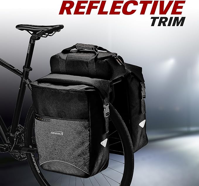 Ibera Bike Bag MIK Panniers 52.7L for Ebikes - Clip-On bike Bags For Bicycles with Built-in Battery Holder & Rain Cover - Water-Resistant Bike Rack Bag with Reflective Trim - ONLY FOR MIK RACKS-StrideForce Fitness