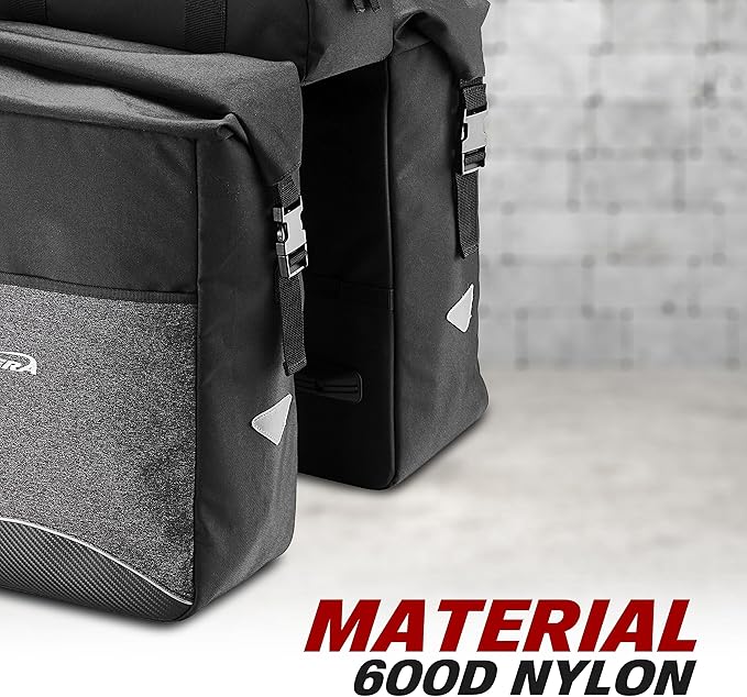 Ibera Bike Bag MIK Panniers 52.7L for Ebikes - Clip-On bike Bags For Bicycles with Built-in Battery Holder & Rain Cover - Water-Resistant Bike Rack Bag with Reflective Trim - ONLY FOR MIK RACKS-StrideForce Fitness