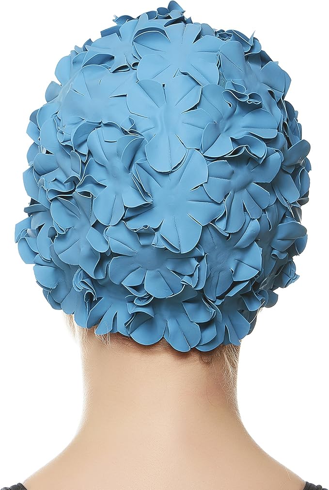 BEEMO Floral Petal Ladies Bathing Swim Cap Women Retro Swim Hat Long/Short Hair-StrideForce Fitness
