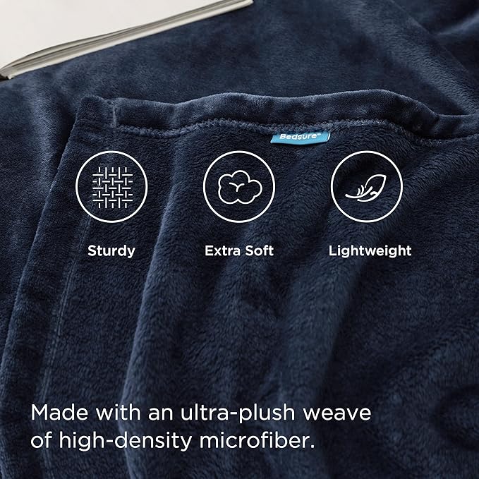 Bedsure Navy Fleece Blankets Queen Size - Bed Blanket Blue Soft Lightweight Plush Fuzzy Cozy Luxury Microfiber, 90x90 inches-StrideForce Fitness