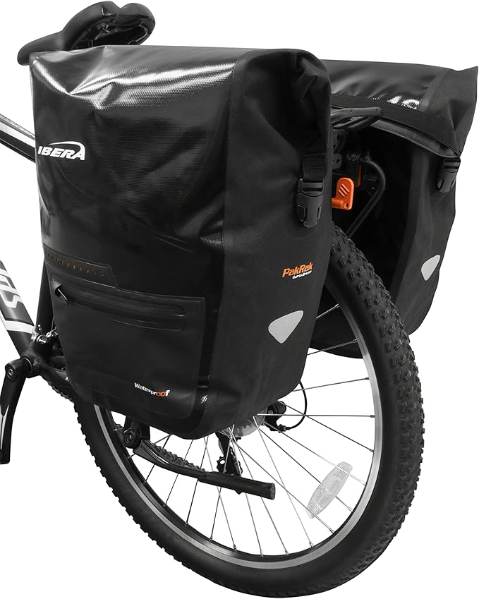 Ibera Panniers Bike Bags 30L (Pair) - Waterproof & with Quick Release/Clip-On System - Bike Saddle Bags For Rear Rack with Rain Cover & 19.8 lbs Capacity - Saddle Bag Bicycle Fits Most Racks (Black)-StrideForce Fitness