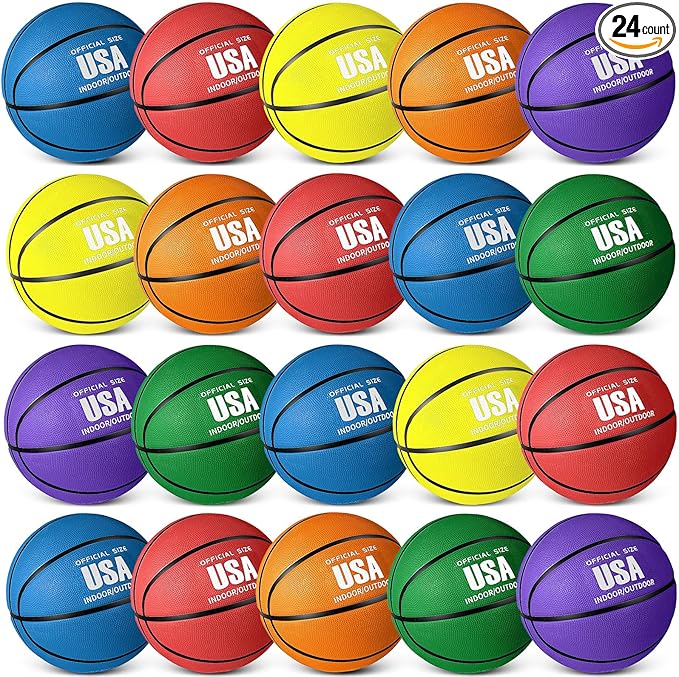 Libima 24 Pcs Rubber Basketballs Bulk with Pump Official Size Multicolor Basket Balls Youth Streetballs Set for Adult Boys Girls Gifts Indoor Outdoor Training Practice-StrideForce Fitness