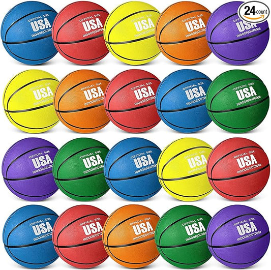 Libima 24 Pcs Rubber Basketballs Bulk with Pump Official Size Multicolor Basket Balls Youth Streetballs Set for Adult Boys Girls Gifts Indoor Outdoor Training Practice-StrideForce Fitness