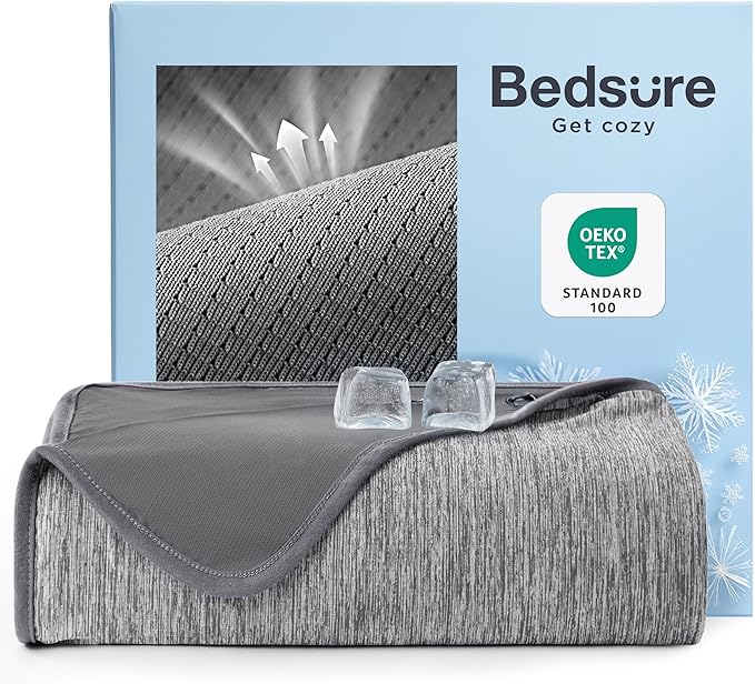 Bedsure Summer Cooling Blanket Queen Size for Hot Sleepers with Sports Mesh Design, Arc-Chill Q-Max 0.4 Lightweight Breathable Ice Cold Blanket for Night Sweats, 90 x 90 Inches, Mesh Grey-StrideForce Fitness