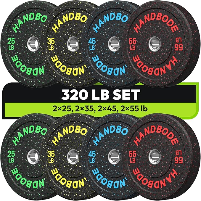2-Inch Bumper Plates High Bounce, Olympic Weight Plate Set 45/100/160/190/260/300lb, Barbell Weight Plates Set for Home Gym, Colored Weights Rubber Strength Training Plate for Weight Lifting-StrideForce Fitness