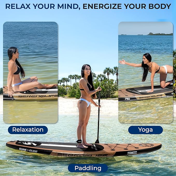 SereneLife Inflatable Stand Up Paddle Board with Premium SUP Accessories – Wide Stable Design with Non-Slip EVA Deck Pad for Adults and Youth of All Skill Levels, 350 lbs Capacity-StrideForce Fitness