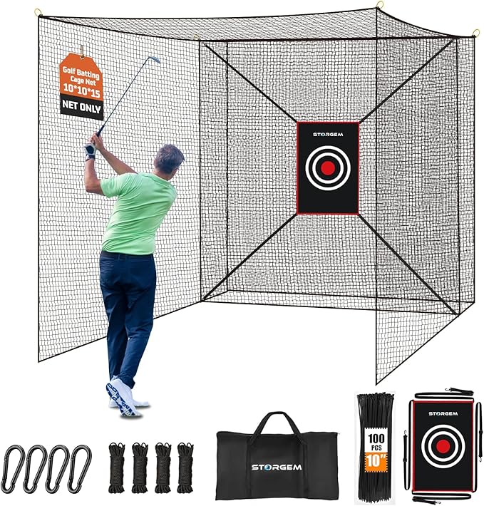 Storgem Golf Batting Cage Net with Extra Striking Net, Net Only, Heavy Duty Golf Hitting Practice Net, Backyard Batting Cage for Sports Training-StrideForce Fitness