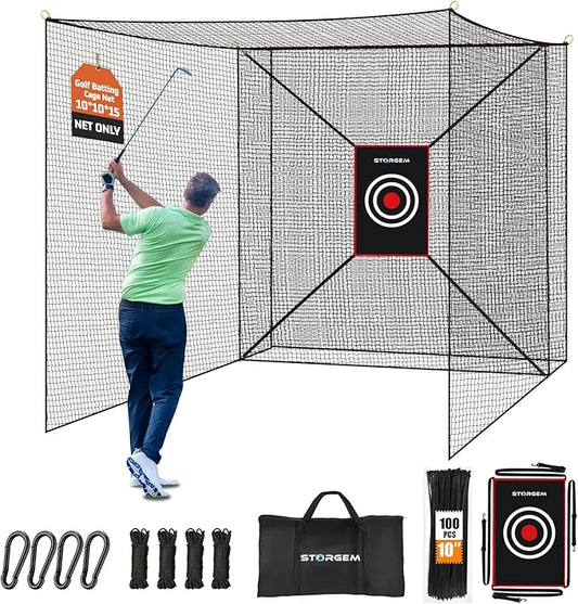 Storgem Golf Batting Cage Net with Extra Striking Net, Net Only, Heavy Duty Golf Hitting Practice Net, Backyard Batting Cage for Sports Training-StrideForce Fitness