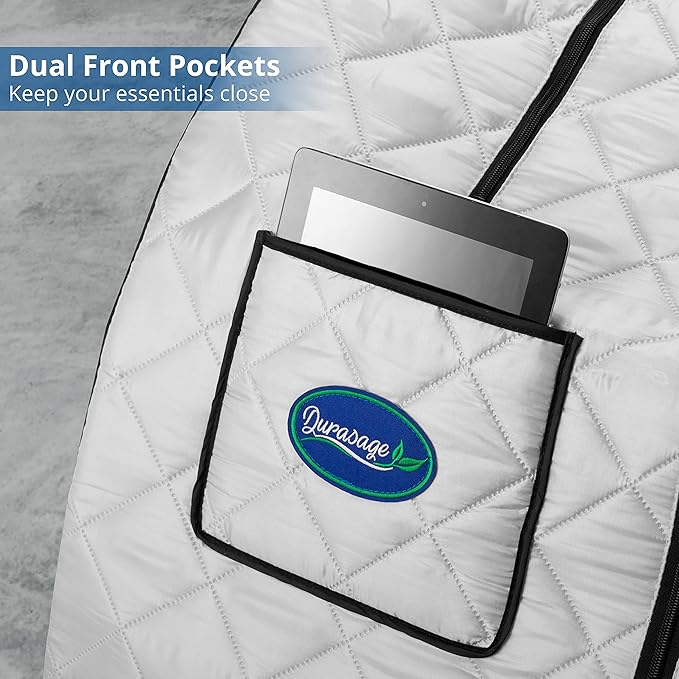 Durasage Oversized Portable Personal Steam Sauna Spa with 800W Steam Generator, 60-Minute Timer, Dual Pockets, Zippered Hand Openings & Chair for at-Home Relaxation (Silver, 33"x31.5"x41")-StrideForce Fitness