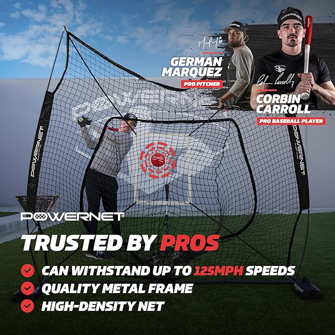PowerNet Baseball Softball Practice Net 7x7 with Baseball Accessories for Practice Pitching, Batting & Fielding, Ball Caddy, Weighted Baseballs, Tee-StrideForce Fitness