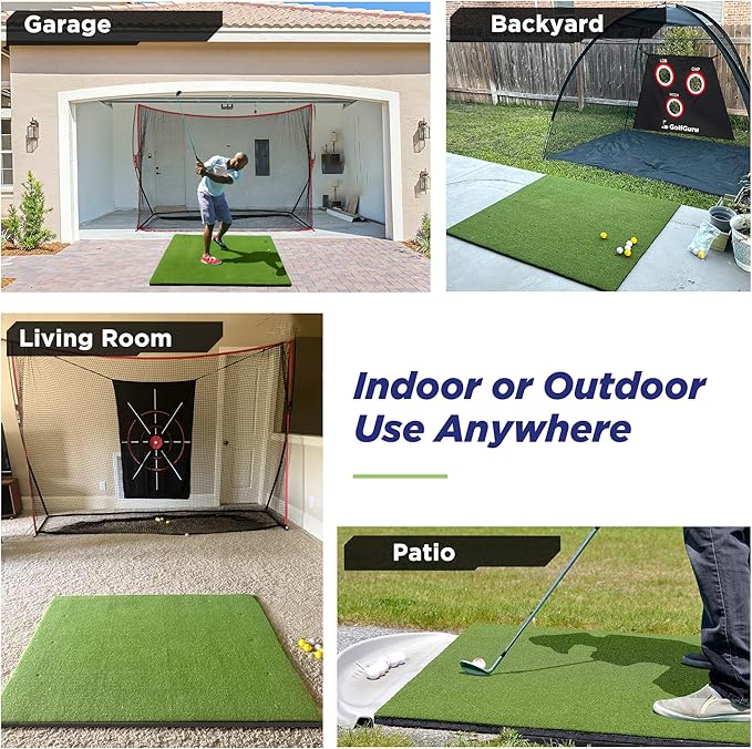 Golfguru Golf Mat, 5x4ft/5x5ft Dense Elite Golf Hitting Mats Practice with 10 Balls, 9 Tees, Heavy Duty Artificial Hitting Training Matt for Backyard Driving Chipping Indoor Outdoor Simulators-StrideForce Fitness