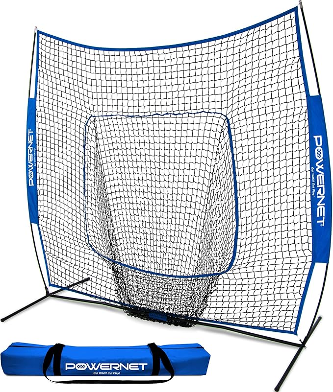 PowerNet Baseball Softball Practice Net 7x7 with Baseball Accessories for Practice Pitching, Batting & Fielding, Ball Caddy, Weighted Baseballs, Tee-StrideForce Fitness