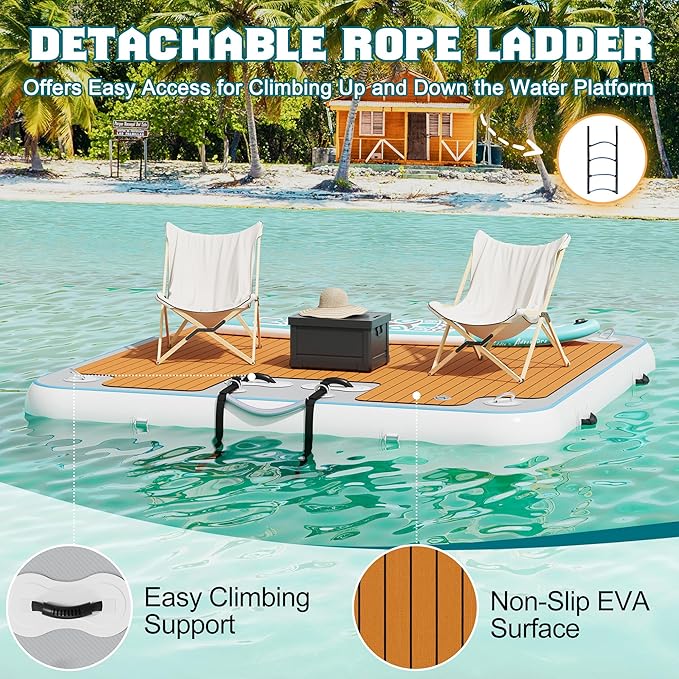 Specraft Inflatable Floating Dock, Non-Slip Air Dock Platform loating Island Raft with Rope Ladder for Pool Lake Beach Ocean-StrideForce Fitness