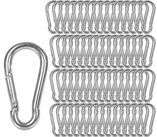 60 Pack M8 x 3-1/8inch Spring Snap Hooks Heavy Duty Carabiner Clips Galvanized Steel Quick Link Clip for Camping Hiking Traveling Outdoor Swing Gym, 500Lbs Capacity1-StrideForce Fitness